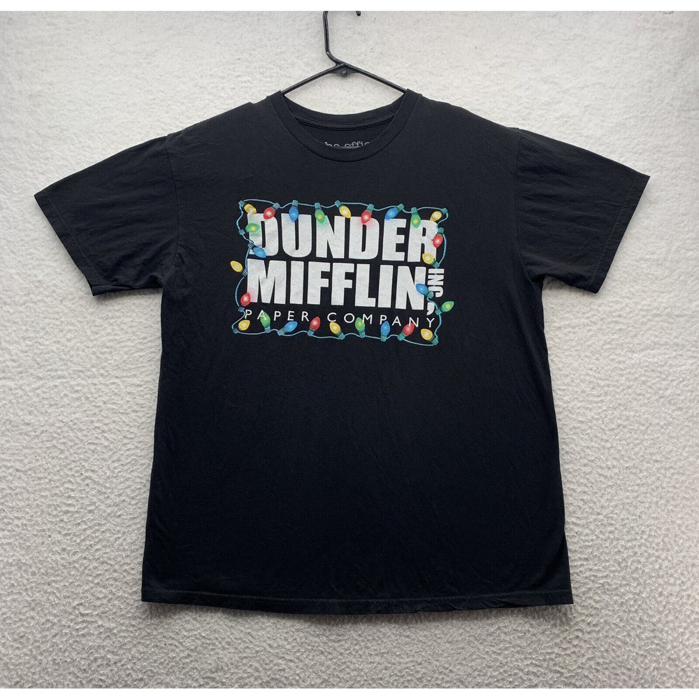 The Office Dunder Mifflin T-Shirt Mens Large Black Holiday Christmas Lights Dad